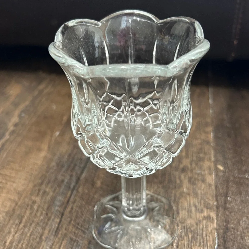 Vintage Homco Pressed Glass‎ Scalloped Tulip Votive Holder Small Goblet 5.25